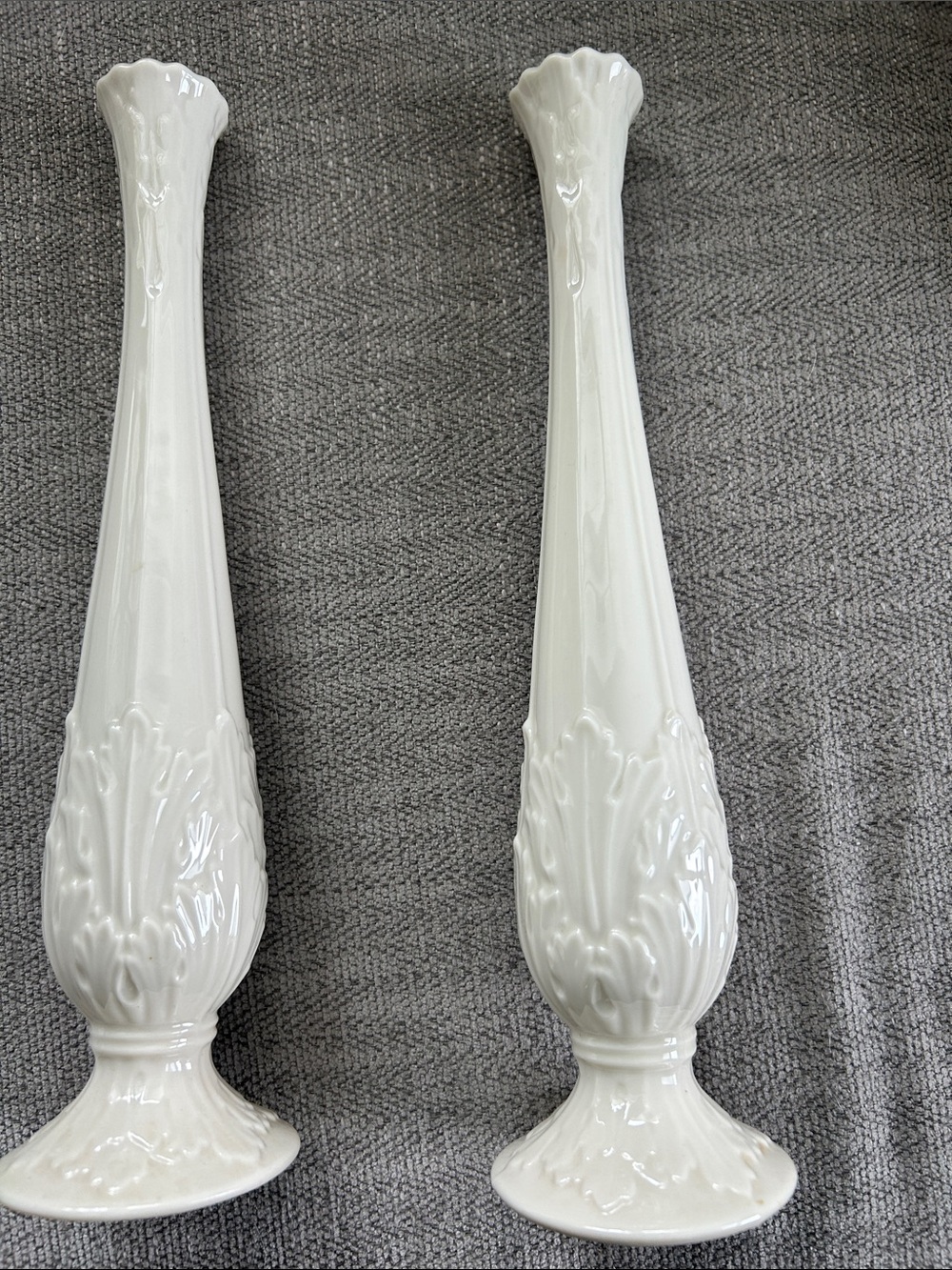 Classic White Ceramic Bud Vases - Pair
